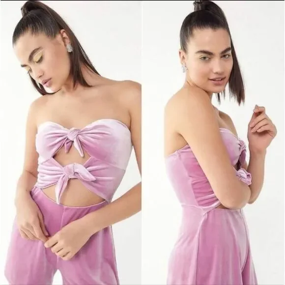 NWOT Urban Outfitters Maddie Lilac Velvet Dual Tie Front Playsuit Romper Size S - Picture 7 of 15